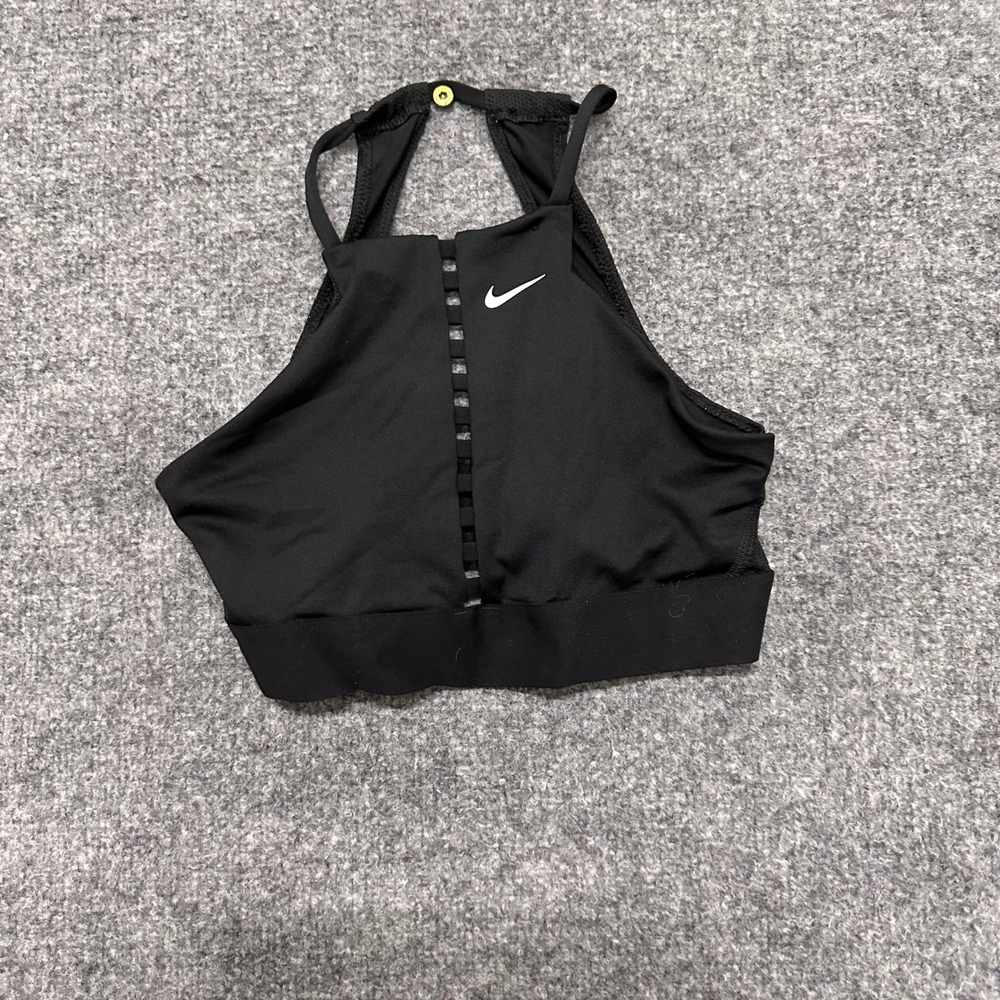 Nike Sports Bra Womens Size S Black Dri-Fit High Neck Ladder Cutout Athletic Top